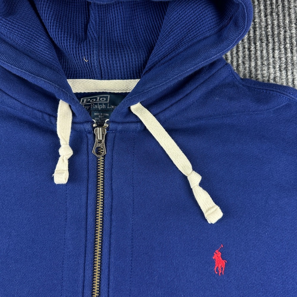 Polo Ralph Lauren Mens XXL Blue Full Zip Hoodie Red Pony Fleece Sweatshirt 2314 - Picture 3 of 8